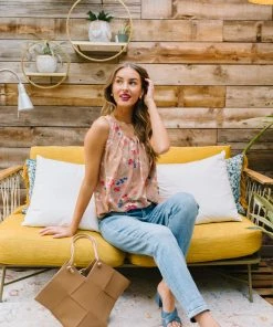 Ave Shops Orchids Pleated Sleeveless Blouse Clothing