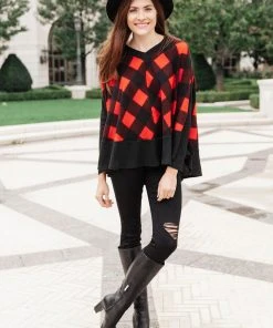 Ave Shops Warm Me Up Buffalo Plaid Top