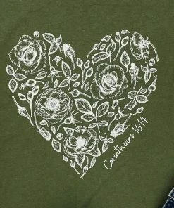 The Cinchy Cowgirl Corinthians 16:14 Rose Heart Army Green Short Sleeve Graphic Tee