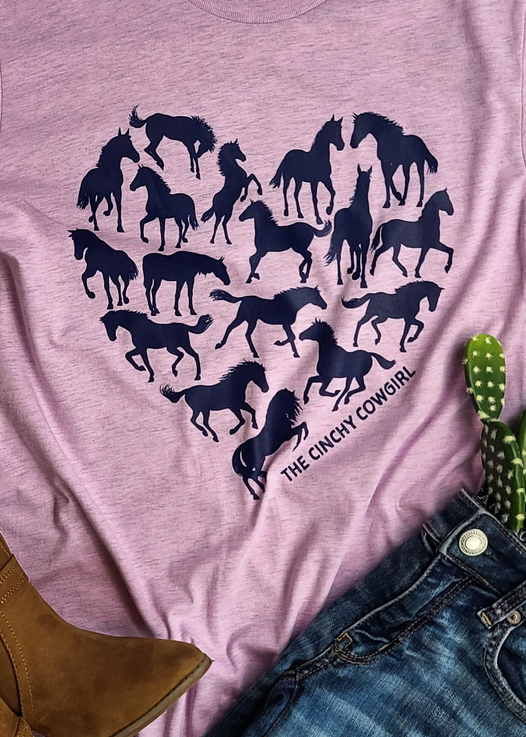 The Cinchy Cowgirl Lilac Horse Heart Short Sleeve Tee - Stylish Graphic Top for Women 4 The Cinchy Cowgirl Lilac Horse Heart Short Sleeve Tee