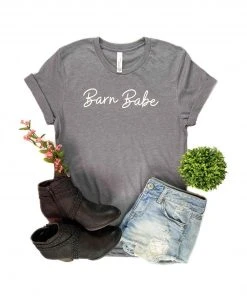 The Cinchy Cowgirl Clothing Heather Grey Barn Babe Graphic Short Sleeve Tee