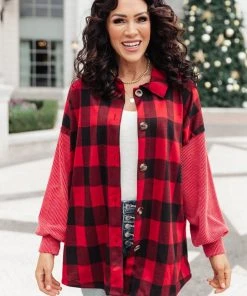 Ave Shops Plaided It Girl Shacket In Burgundy