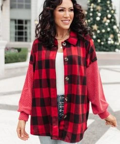 Ave Shops Plaided It Girl Shacket In Burgundy | Stylish Cardigan & Outerwear for Women 22 Ave Shops Plaided It Girl Shacket In Burgundy