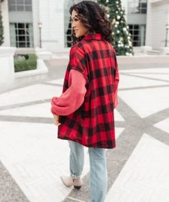 Ave Shops Plaided It Girl Shacket In Burgundy | Stylish Cardigan & Outerwear for Women 28 Ave Shops Plaided It Girl Shacket In Burgundy