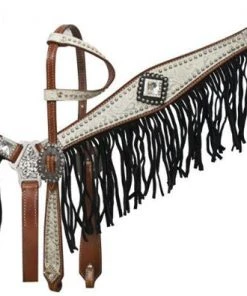 Shiloh White Concho Fringe Headstall Set Horse & Dog