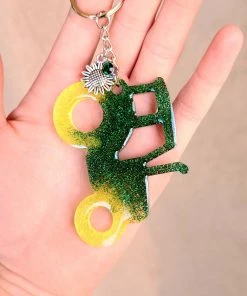 The Cinchy Cowgirl Accessories, Gifts & More Green & Yellow Tractor Keychain