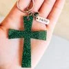 The Cinchy Cowgirl Green Faith Cross Keychain