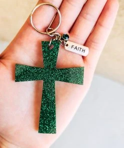 The Cinchy Cowgirl Green Faith Cross Keychain