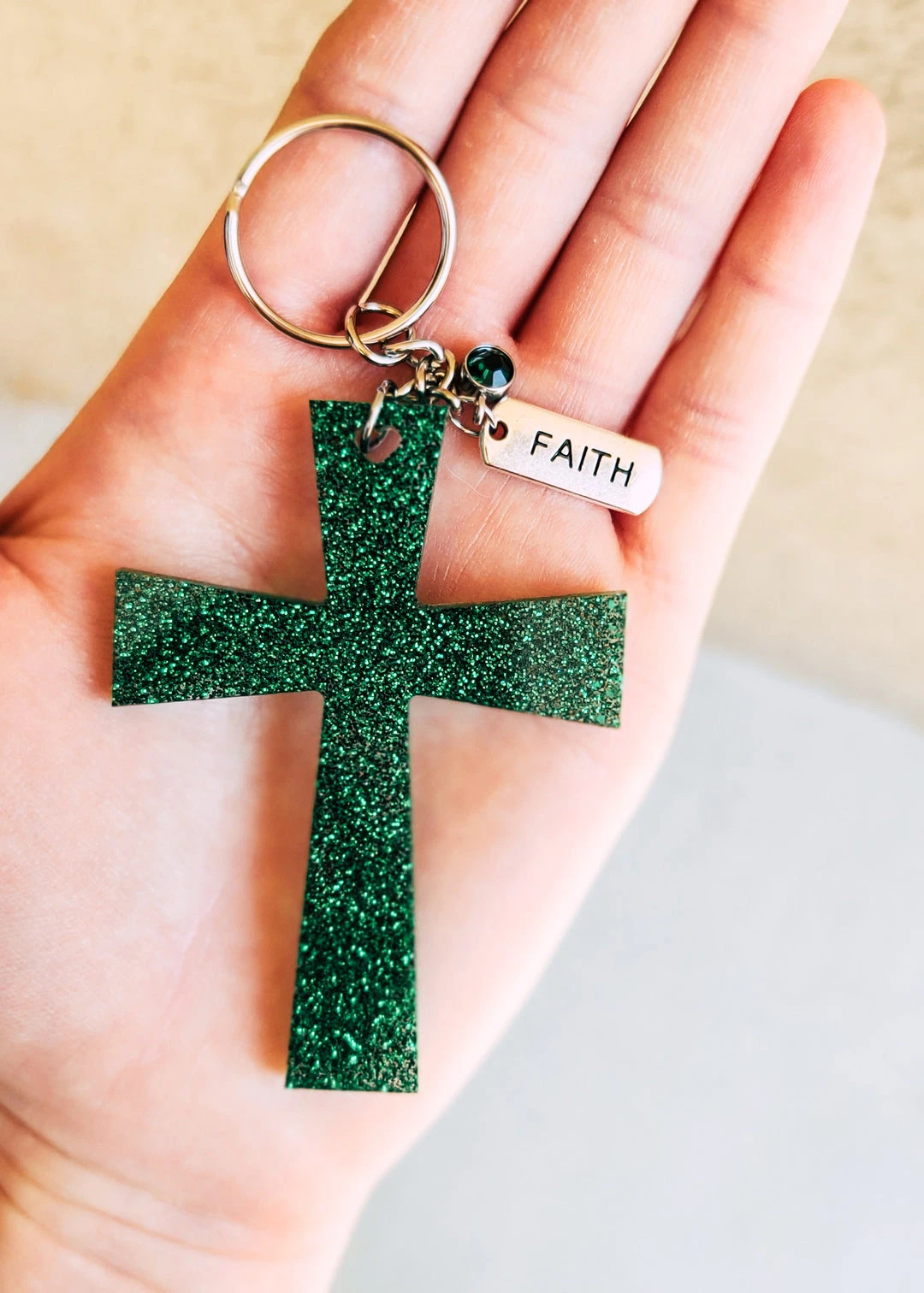 The Cinchy Cowgirl Green Faith Cross Keychain – Stylish Resin Accessory for Women 3 The Cinchy Cowgirl Green Faith Cross Keychain