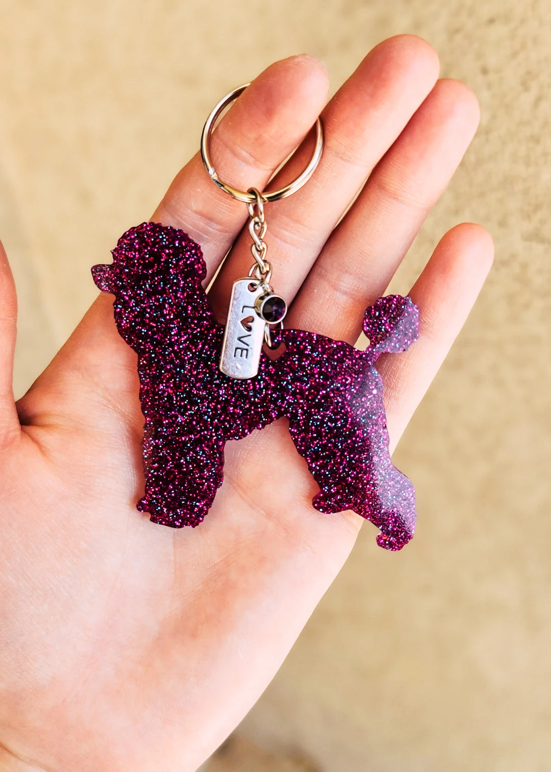 Cinchy Cowgirl Magenta & Turquoise Poodle Keychain | Unique Resin Keychain for Accessories & Gifts 3 The Cinchy Cowgirl Accessories, Gifts & More Magenta & Turquoise Poodle Keychain