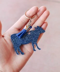 The Cinchy Cowgirl Blue & Silver Cow Keychain