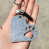 Cinchy Cowgirl Holographic Silver Paw Print Heart Keychain - Unique Resin Charm 1 The Cinchy Cowgirl Holographic Silver Paw Print Heart Keychain