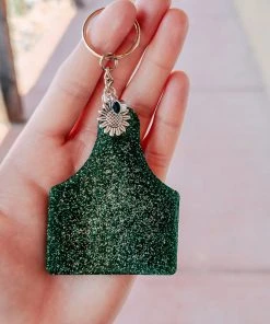 The Cinchy Cowgirl Green & Silver Ear Tag Keychain Accessories, Gifts & More