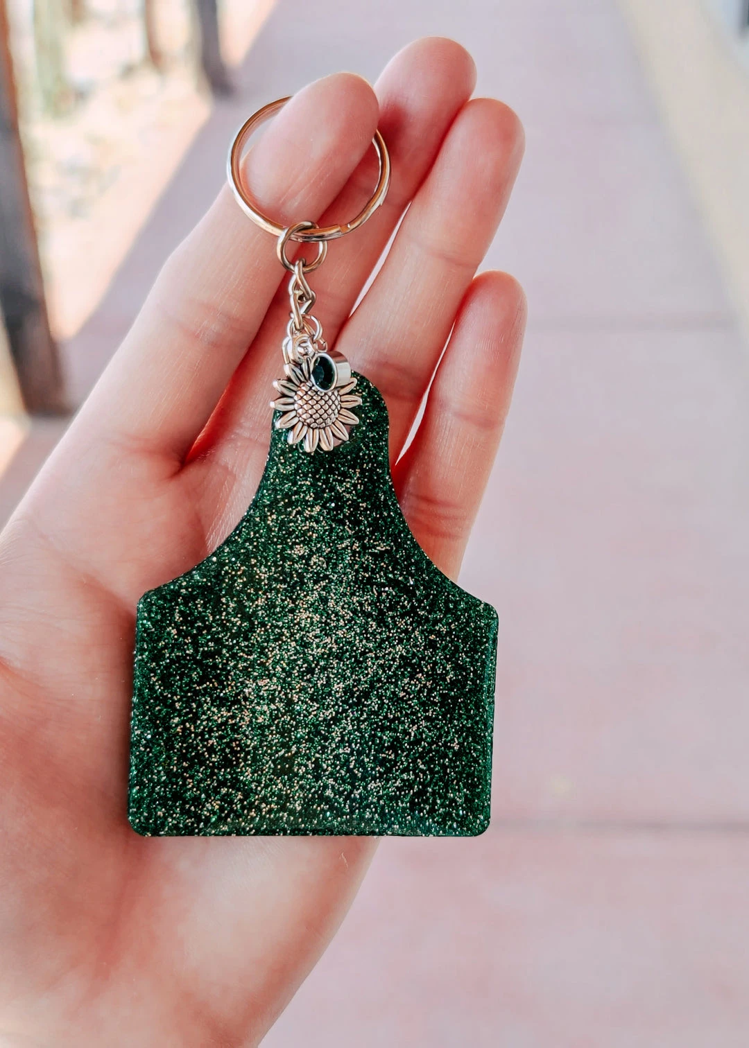 Cinchy Cowgirl Green & Silver Ear Tag Keychain - Unique Resin Accessories & Gifts 3 The Cinchy Cowgirl Green & Silver Ear Tag Keychain Accessories, Gifts & More