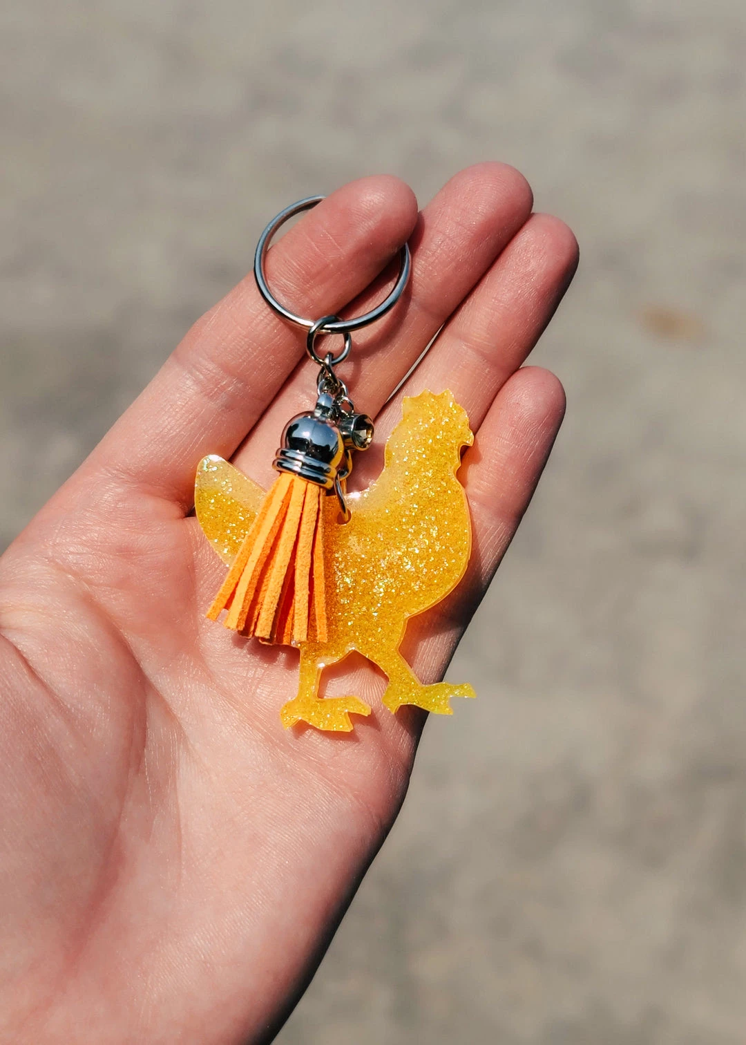 Cinchy Cowgirl Orange Yellow Chicken Resin Keychain – Unique Accessory & Gift 3 The Cinchy Cowgirl Orange Yellow Chicken Keychain Accessories, Gifts & More