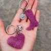 The Cinchy Cowgirl Resin Keychains Dark Pink & Gold Heart & Boot (Set Of 2) Keychain