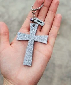 The Cinchy Cowgirl Holographic Silver Hope Cross Keychain