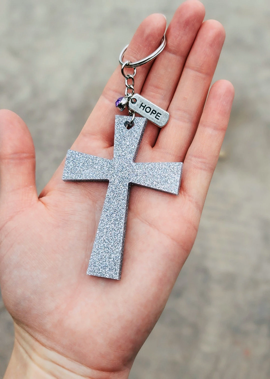 Cinchy Cowgirl Holographic Silver Hope Cross Keychain - Unique Resin Keychain Accessory 3 The Cinchy Cowgirl Holographic Silver Hope Cross Keychain