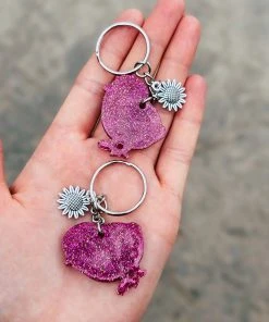 The Cinchy Cowgirl Dark Pink & Gold Chicks (Set Of 2) Keychain Resin Keychains