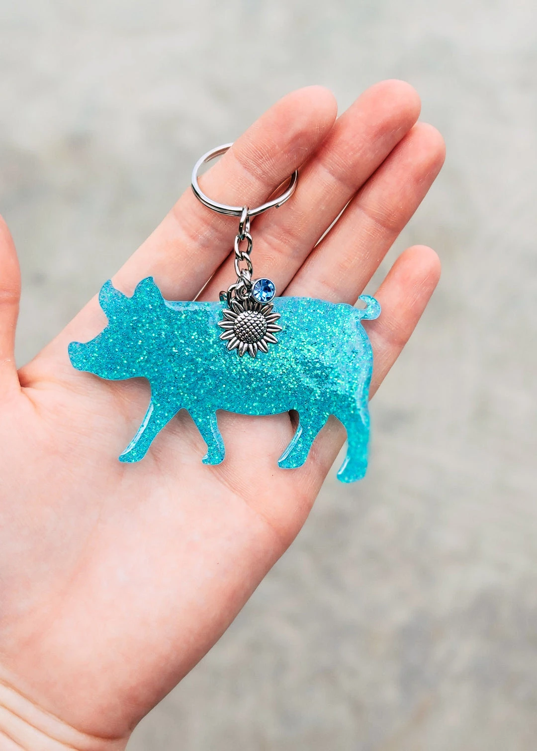 Cinchy Cowgirl Turquoise Pig Keychain - Stylish Resin Keyring for Accessories & Gifts 3 The Cinchy Cowgirl Turquoise Pig Keychain