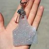 The Cinchy Cowgirl Holographic Silver Ear Tag Keychain
