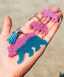 The Cinchy Cowgirl Resin Keychains Pink & Blue Mama Bear & 2 Minis (Set Of 3) Keychain