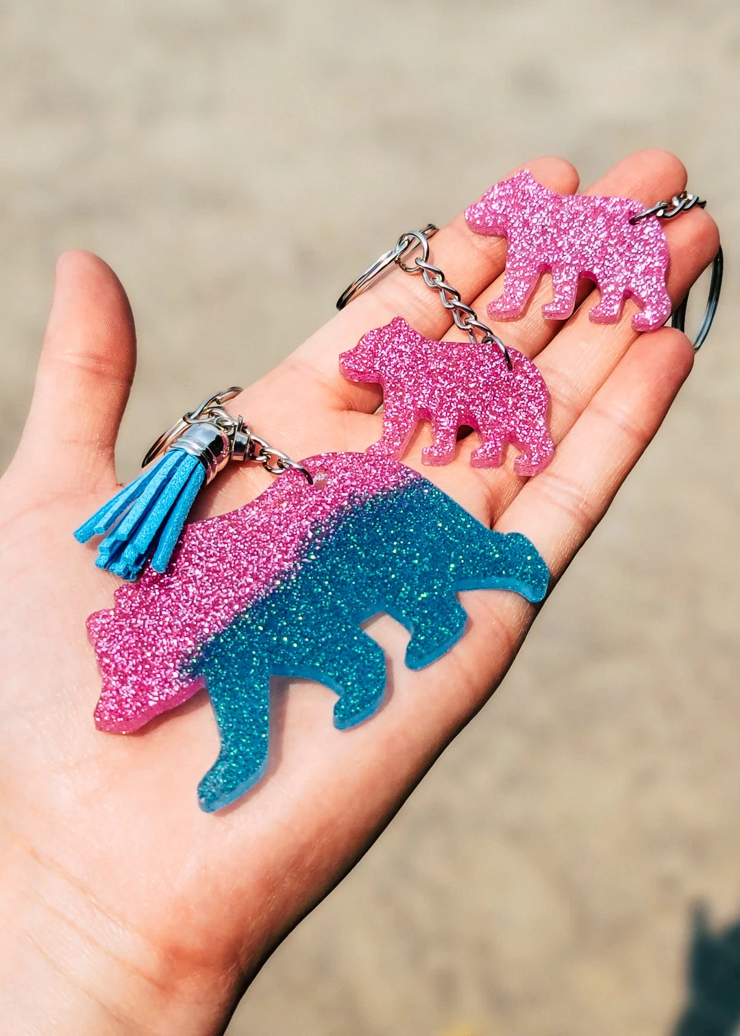 Cinchy Cowgirl Resin Keychains Set of 3 – Pink & Blue Mama Bear & 2 Minis – Unique Handmade Gift 3 The Cinchy Cowgirl Resin Keychains Pink & Blue Mama Bear & 2 Minis (Set Of 3) Keychain