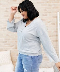 Ave Shops Gray Throw On And Go Long Sleeve Top - Comfortable & Stylish Women's Blouse 14 Ave Shops Clothing Throw On And Go Top In Gray