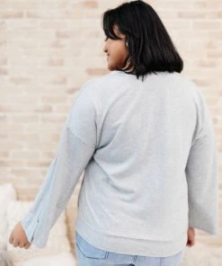 Ave Shops Gray Throw On And Go Long Sleeve Top - Comfortable & Stylish Women's Blouse 16 Ave Shops Clothing Throw On And Go Top In Gray