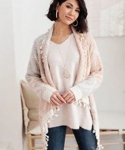 Ave Shops Lined With Tassel Cardigan In Mauve/Blue