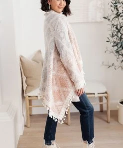 Ave Shops Lined With Tassel Cardigan In Mauve/Blue