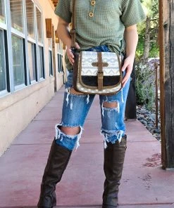 Myra Gray & Cream Aztec Buckle Crossbody Handbag