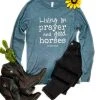 The Cinchy Cowgirl Clothing Heather Slate Living On Prayer Long Sleeve Graphic Tee