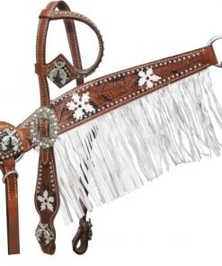 Shiloh White Pistol Fringe Headstall Set