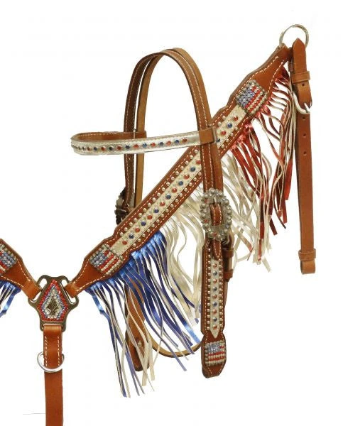 Cinchy Cowgirl Patriotic Fringe Headstall Set for Horse & Dog - USA Themed 3 The Cinchy Cowgirl Horse & Dog Patriotic Fringe Headstall Set