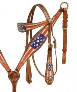 Shiloh Horse & Dog American Flag Headstall Set
