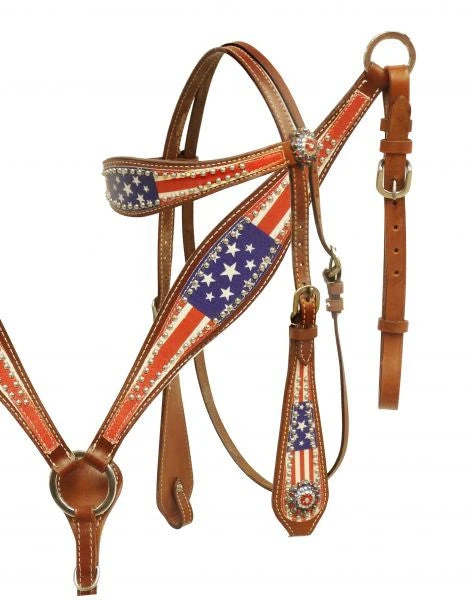 Shiloh Horse & Dog American Flag Headstall Set - Durable & Patriotic Headstall for Equestrian & Pet Enthusiasts 3 Shiloh Horse & Dog American Flag Headstall Set