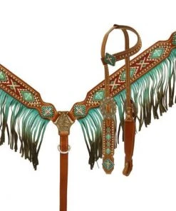 Shiloh Teal And Fringe Beaded Headstall Set