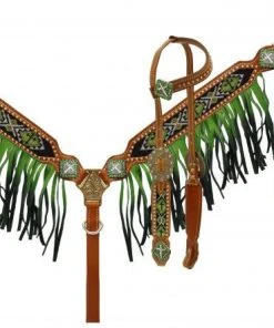Shiloh Horse & Dog Lime Green Ombre Beaded Headstall Set