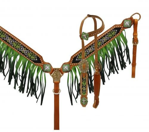 Shiloh Lime Green Ombre Beaded Headstall Set for Horse & Dog | Durable & Stylish 3 Shiloh Horse & Dog Lime Green Ombre Beaded Headstall Set