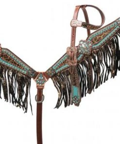 The Cinchy Cowgirl Metallic Leopard Fringe Headstall Set