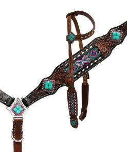 Shiloh Headstall Sets Beaded Teal Headstall Set