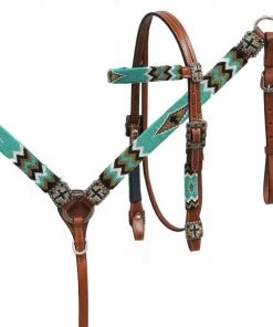 Shiloh Teal Beaded Southwestern Headstall Set Headstall Sets