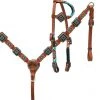 Shiloh Teal, Gold & Black Beaded Headstall Set Headstall Sets