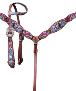 Shiloh Rainbow Tie Dye Headstall Set Headstall Sets