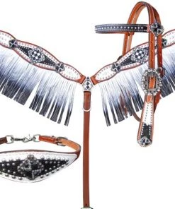 Shiloh Headstall Sets Bejeweled Black & White Fringe Headstall Set
