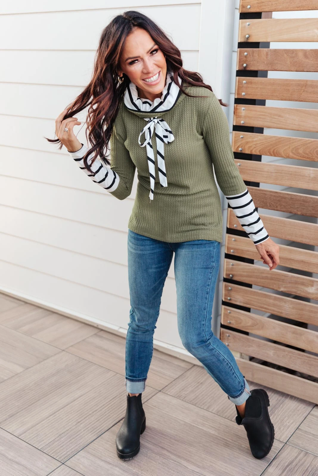 Ave Shops Secret Stripes Cowl Neck Olive Long Sleeve Top - Stylish & Comfortable Tops for Women 10 Ave Shops Secret Stripes Cowl Neck Top In Olive Long Sleeve Tops