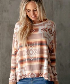 Ave Shops Women's Wandering Dunes Long Sleeve Top | Stylish & Comfortable Blouse 28 Ave Shops Clothing Wandering Dunes Top