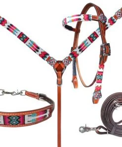 Shiloh Orange, Pink, Turquoise Beaded Headstall Set Headstall Sets