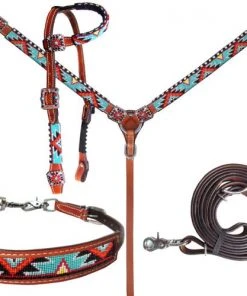 Shiloh Headstall Sets Orange, Red, Turquoise Beaded Headstall Set